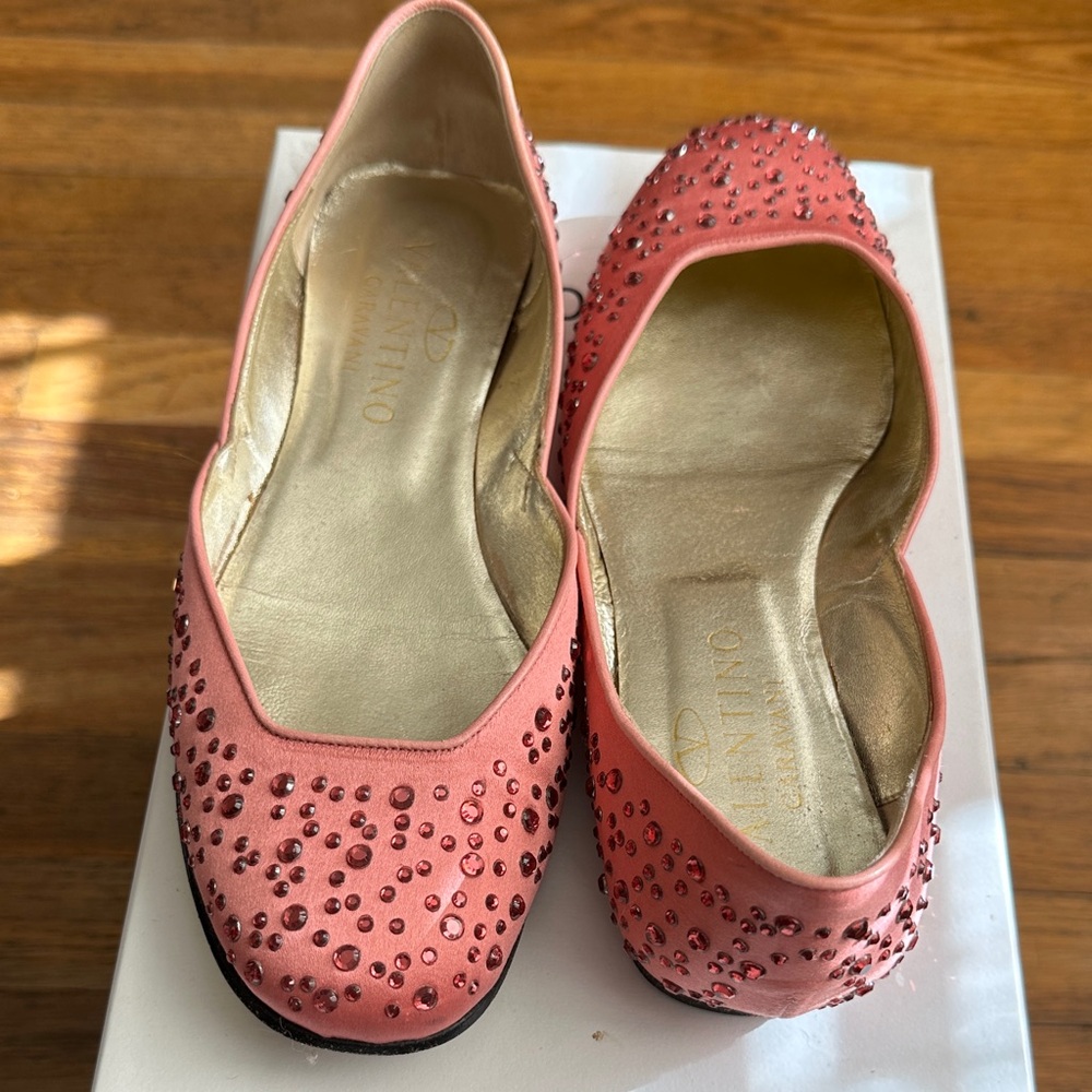 Valentino Coral Embellished Flats